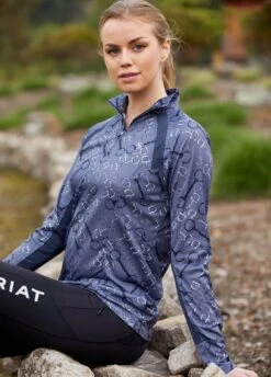 Ariat Sunstopper 2.0 1/4 Zip Baselayer - Charcoal Bit Print -Horse Rider Shop ariat sunstopper charcoal bit 3rdy
