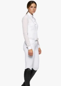 Cavalleria Toscana Pleated Long Sleeved Competition Polo Shirt - White -Horse Rider Shop ct pleated shirt white 3rdy
