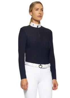 Cavalleria Toscana Long Sleeve Competition Polo Shirt - Navy