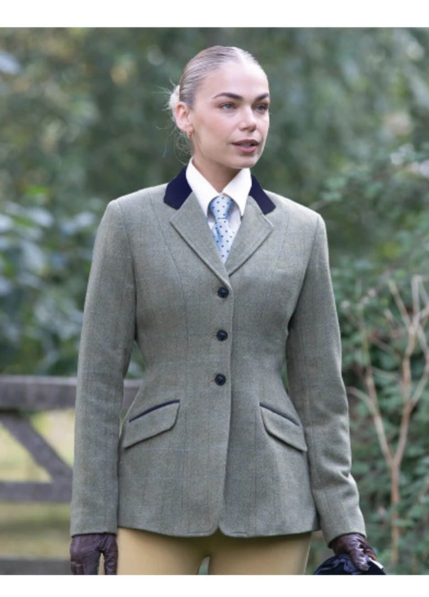 Equetech Ladies Thornborough Tweed Riding Jacket - Green 3 Equetech Ladies Thornborough Tweed Riding Jacket - Green - Image 3