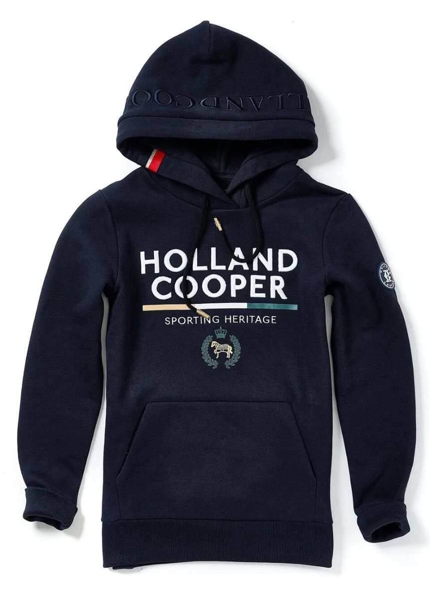 Holland Cooper Tri Colour Crest Hoodie - Ink Navy 4 Holland Cooper Tri Colour Crest Hoodie - Ink Navy - Image 4