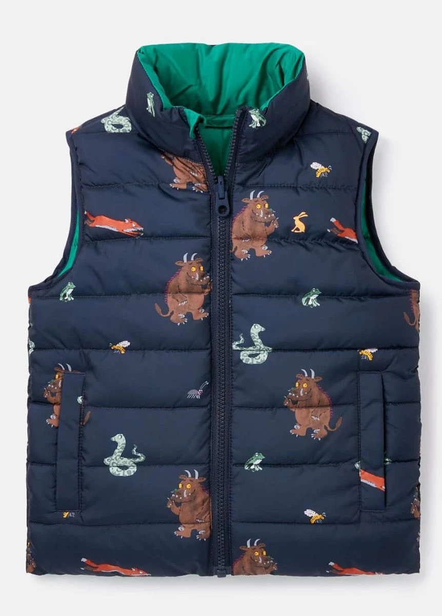 Joules Children's Gruffalo Flip It Reversible Gilet - Navy 1 Joules Children's Gruffalo Flip It Reversible Gilet - Navy