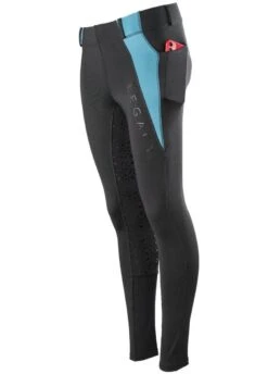 Legacy Ladies Winter Riding Tights - Black/Turquoise -Horse Rider Shop legacytightsblackturq3rdy