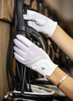 LeMieux Crystal Riding Gloves - White -Horse Rider Shop lm crystal glove white 2rdy