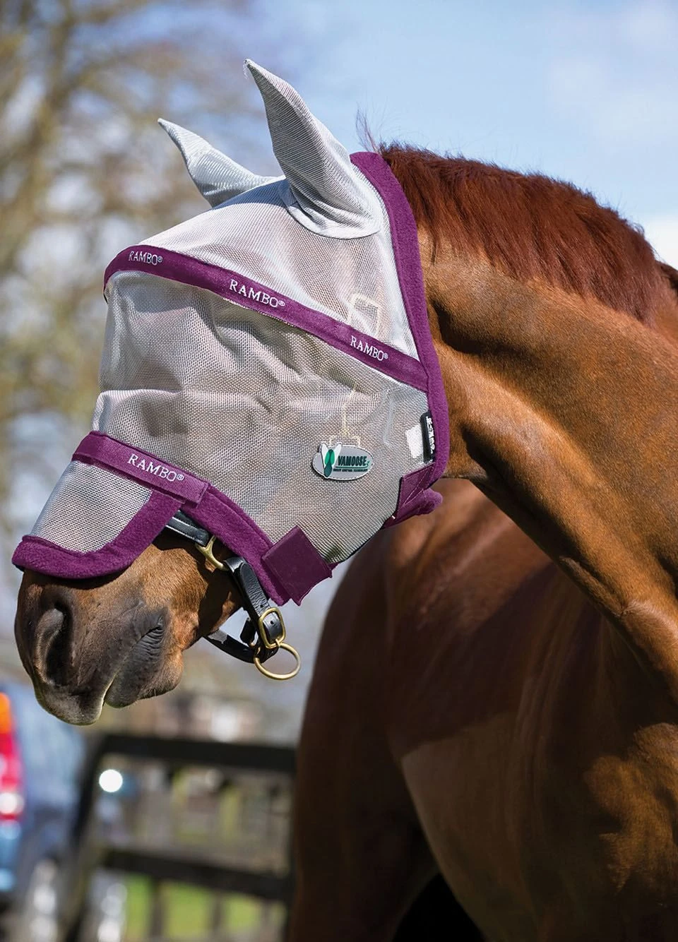 Rambo Plus Fly Mask - Vamoose - Silver/Purple 1 Rambo Plus Fly Mask - Vamoose - Silver/Purple