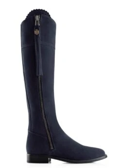 Fairfax & Favor Ladies Flat Regina Narrow Fit Suede Boot - Navy