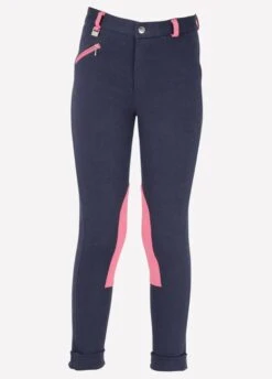 Belton Junior HyPERFORMANCE Jodhpurs - Navy/Salmon -Horse Rider Shop salmon1