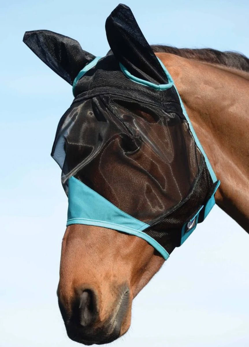 Weatherbeeta ComFiTec Fine Mesh Fly Mask With Ears - Black/Turquoise 1 Weatherbeeta ComFiTec Fine Mesh Fly Mask With Ears - Black/Turquoise